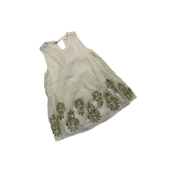 Maeve by Anthropologie Women’s Ivory Simona Sequined Babydoll Blouse Size Small - Picture 1 of 8